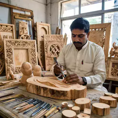 Lakshmi Devi senior finishing specialist who joined TimberArt in nineteen ninety eight and developed the signature three coat oil finish method