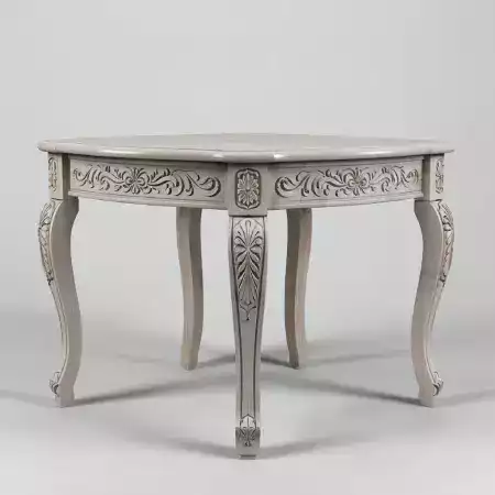 Compact four seater sheesham table one hundred twenty centimeters perfect for apartment dining rooms with simple diamond border pattern carved edges